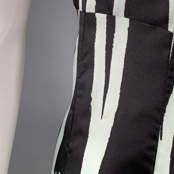 MIU MIU Size 4 Black Light Blue Silk Stripe Cowl Collar Dress - Picture 4 of 9